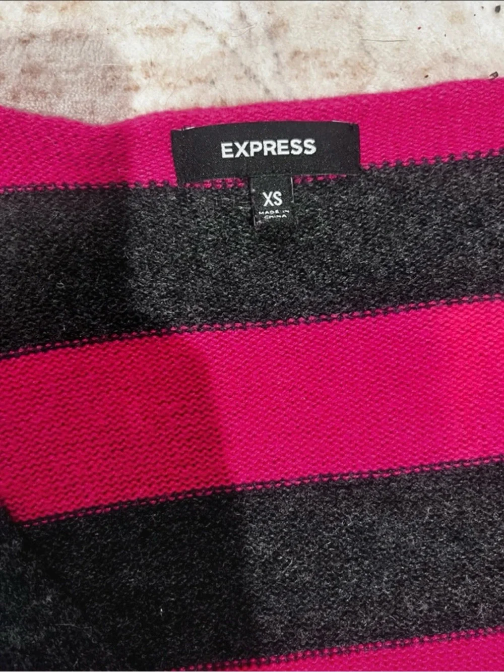 Express Magenta and Charcoal Striped V-Neck Tunic